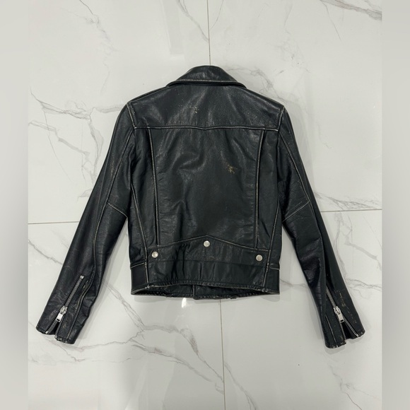 Yves Saint Laurent Black Leather Motorcycle Biker Jacket - Size 36 FR (small) - Picture 5 of 11